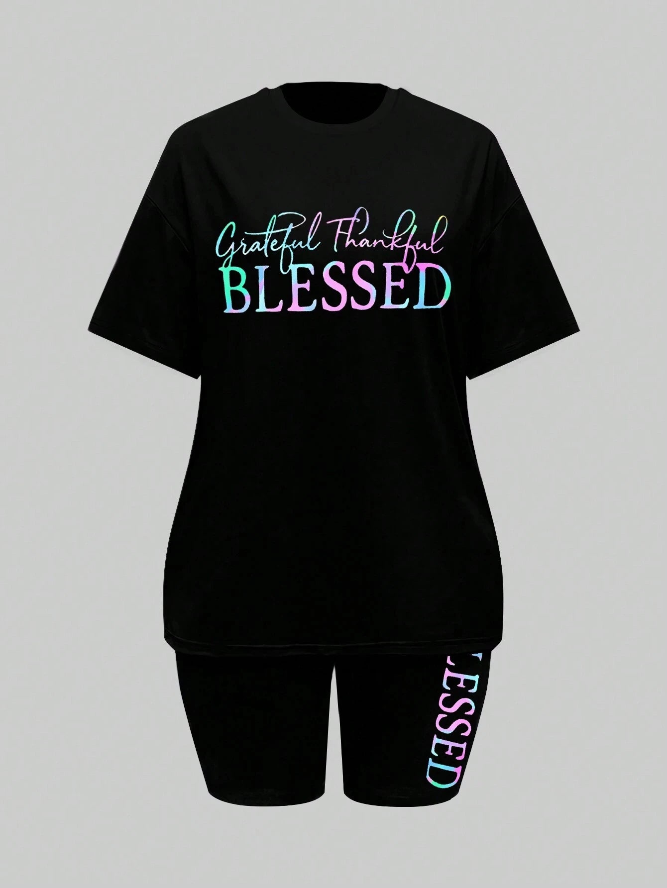 Blessed Special Design Print Women T Shirts Two Piece Set Fashion Novel Hip Hopshort Sets Breathable Soft Shirt Shorts Female