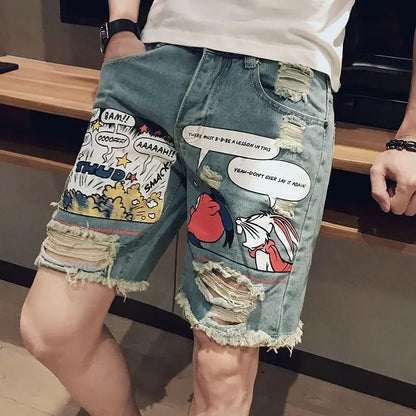 Short Jeans Pants for Men Ripped Bermuda Graphic Man Denim Shorts Streetwear Trend 2024 Thin Original New in Retro Sale Cowboy