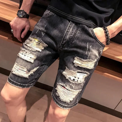 Short Jeans Pants for Men Ripped Bermuda Graphic Man Denim Shorts Streetwear Trend 2024 Thin Original New in Retro Sale Cowboy