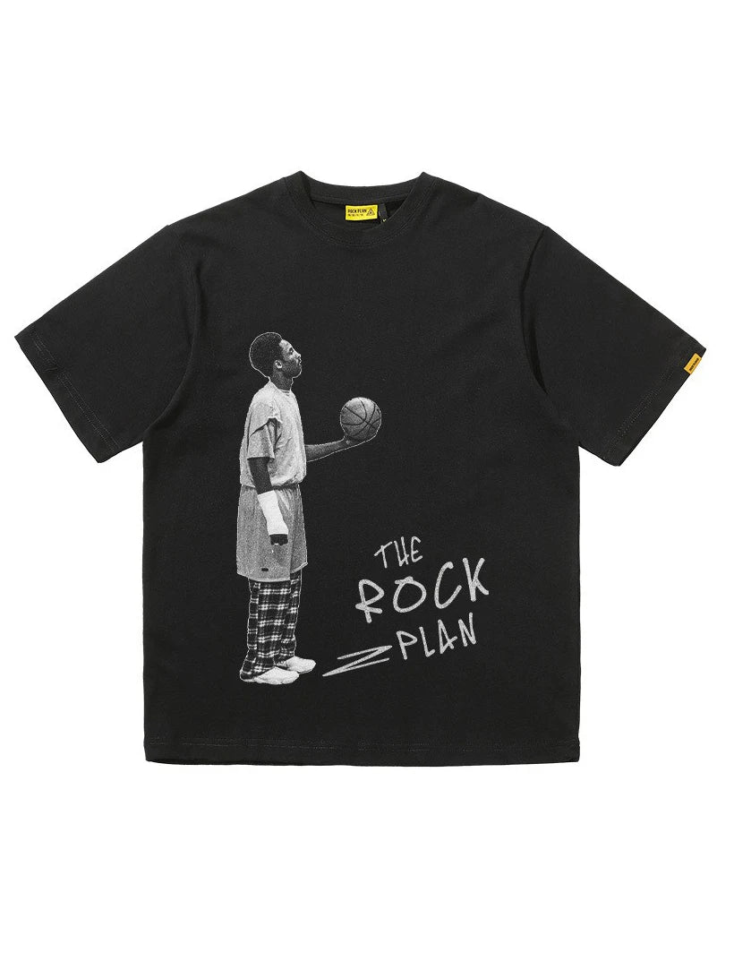 Rock Plan American T-shirt NBA Player Print Graphic T Shirts Sleeve Cotton Street Half Sleeve Oversized T Shirt Men Clothing