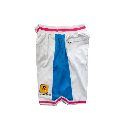 Basketball Shorts GTA VICE CITY Sewing Embroidery Outdoor Sport Beach Pants Shorts High-Quality Mesh Ventilation 2023 New White