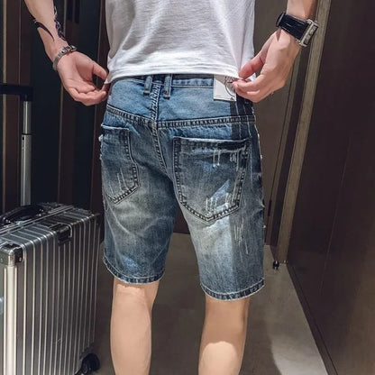 Short Jeans Pants for Men Ripped Bermuda Graphic Man Denim Shorts Streetwear Trend 2024 Thin Original New in Retro Sale Cowboy