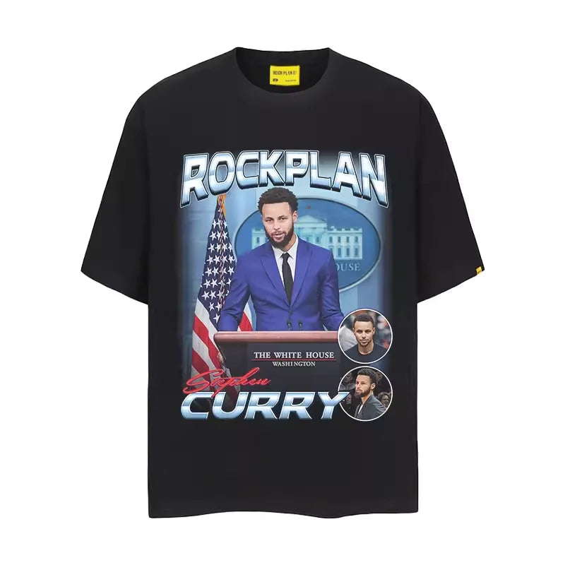 Rock Plan American T-shirt NBA Player Print Graphic T Shirts Sleeve Cotton Street Half Sleeve Oversized T Shirt Men Clothing