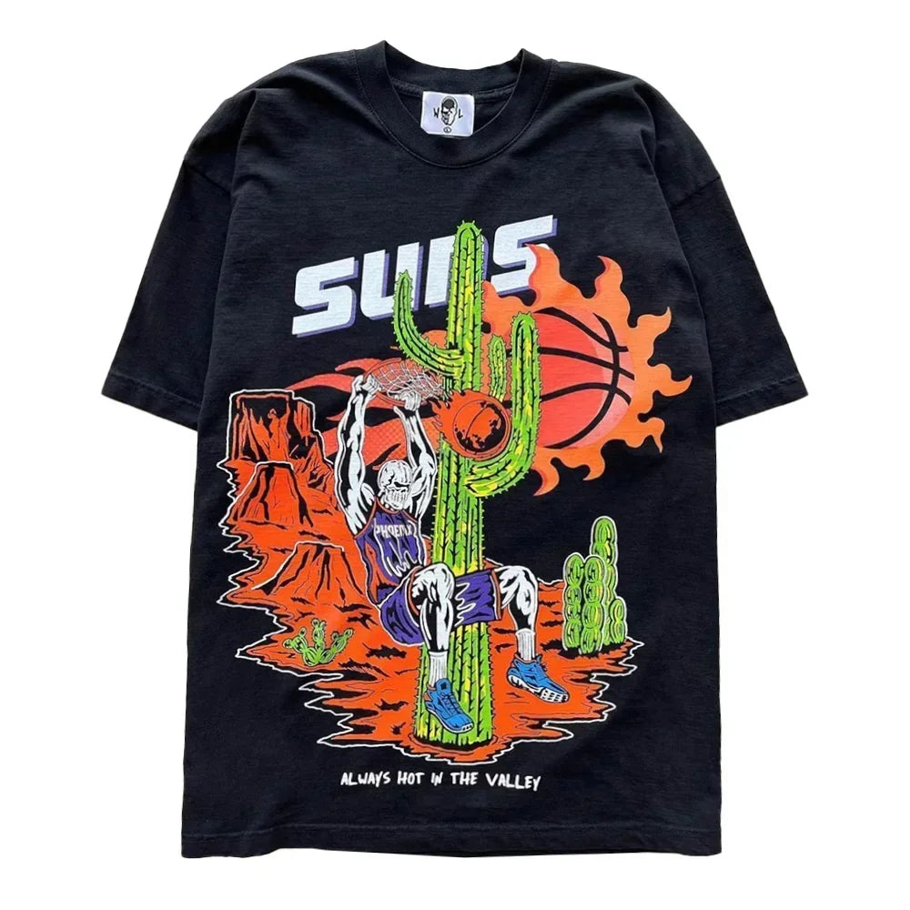 Classic WL Men's T-Shirt Cotton Streetwear Anime Casual Popular Oversize Basketball Games Star Printed Short Sleeve Tops Tees