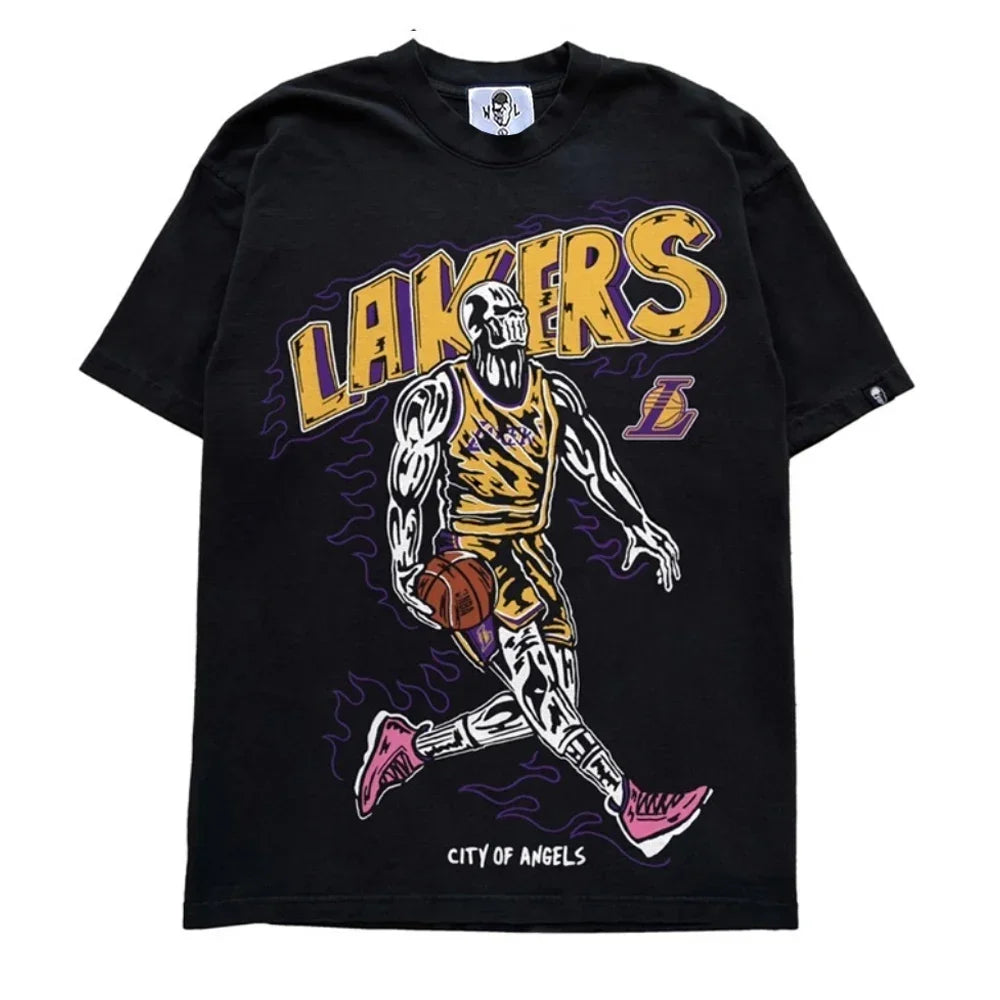 Classic WL Men's T-Shirt Cotton Streetwear Anime Casual Popular Oversize Basketball Games Star Printed Short Sleeve Tops Tees